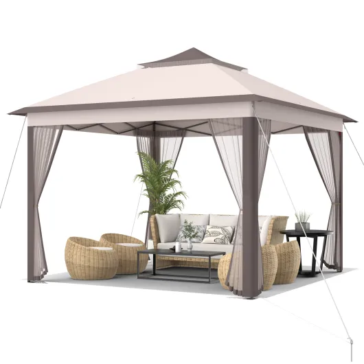 11 x 11 Feet 2-Tier Pop-Up Gazebo Tent Portable Canopy Shelter Carry Bag Mesh