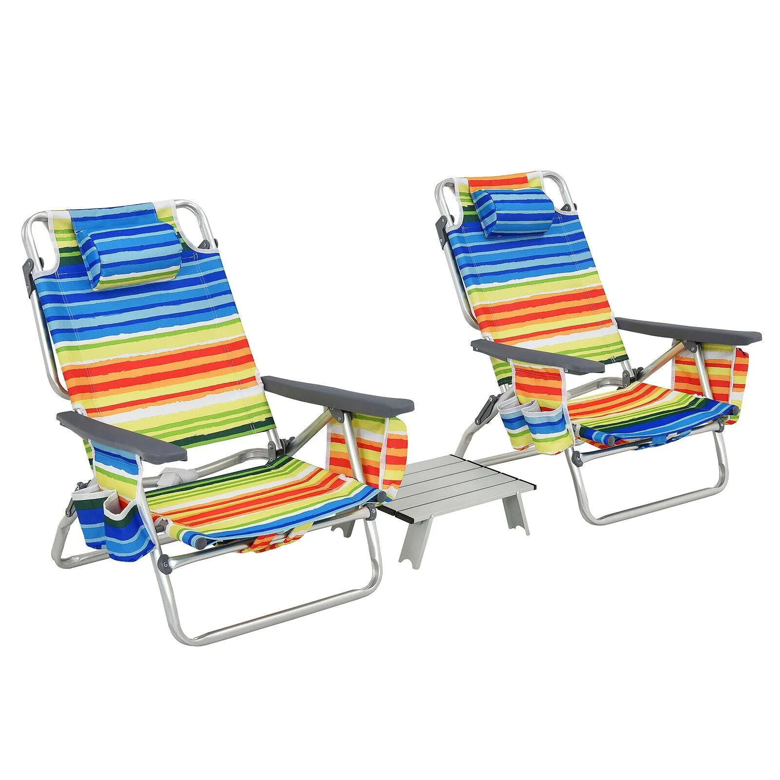 2 Packs 5-Position Outdoor Folding Backpack Beach Table and  Reclining Chair Set-Yellow