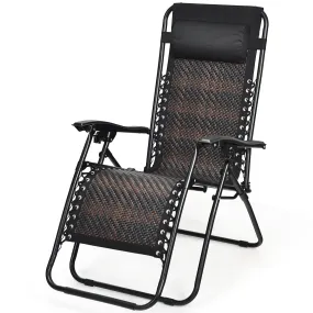 2 Pcs Rattan Folding Sun Lounger Reclining Chair with Removable Headrest-Brown