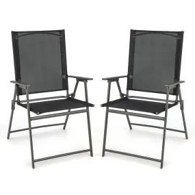 2 Piece Patio Folding Dining Chair Set with Weather-resistant Fabric-Black