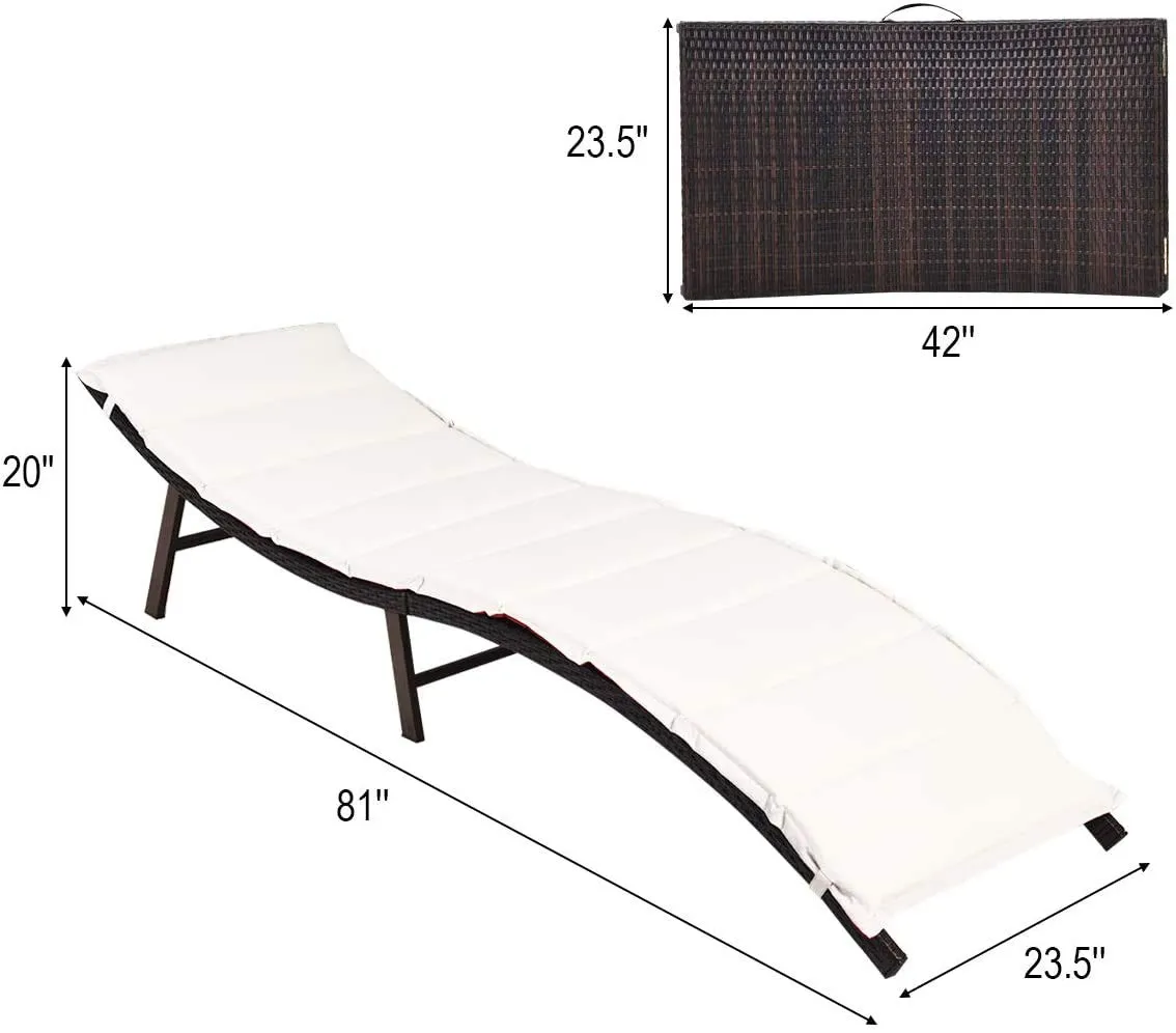 2 Pieces Patio Rattan Chaise Lounge, Outdoor Wicker Lounge Chair