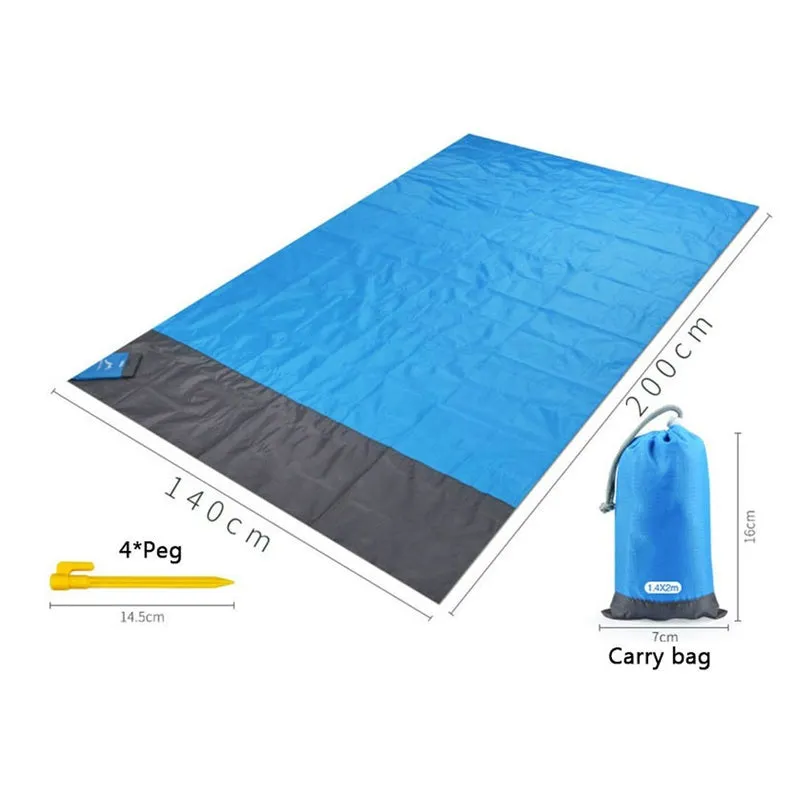 2x2.1m Pocket Beach Blanket Folding Camping Mat Mattress Portable Lightweight Mat Outdoor Picnic Mat Sand Beach Mat