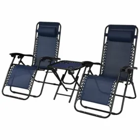 3 pcs Folding Portable Zero Gravity Reclining Lounge Chairs Table-Navy