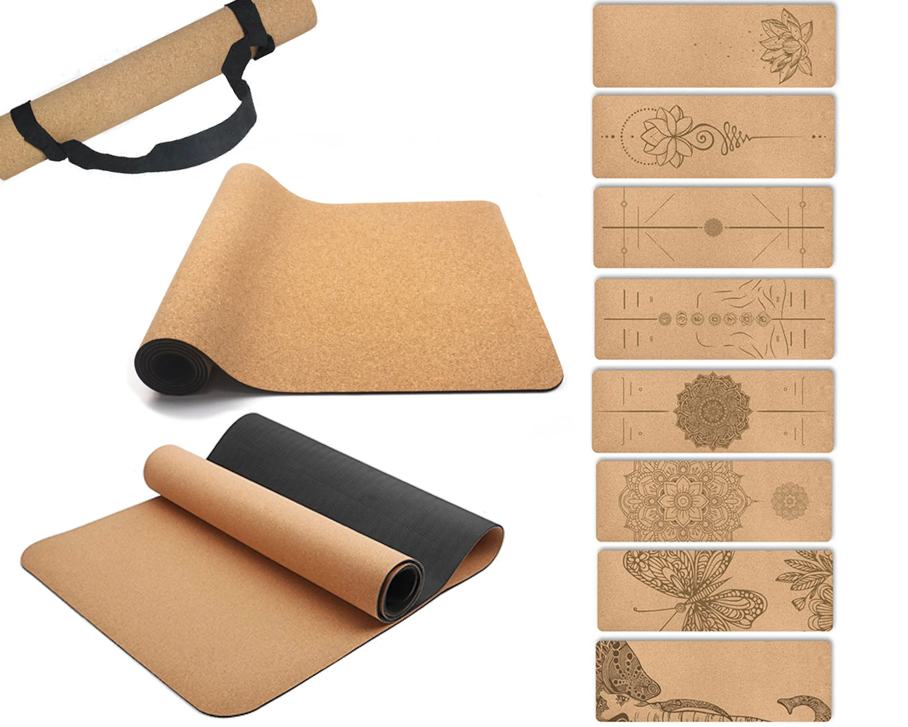 All Natural Cork & Rubber Yoga Mat | Extra-Long, Non-Slip, Eco Mat for Hot Yoga, Exercise w Carrying Strap | Lotus Flower or Position