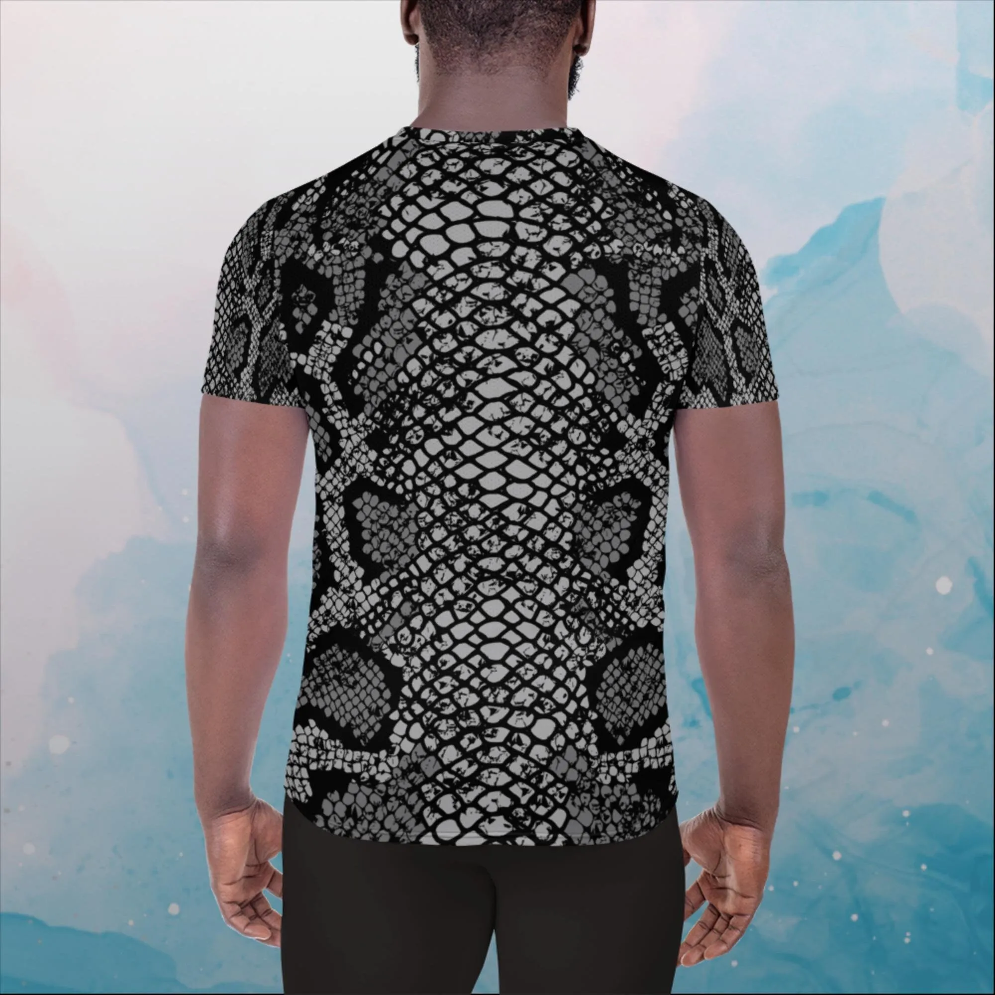 Black Snake Skin Print Mens Athletic Tee shirt