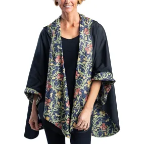 Black William Morris Golden Flowers Womens Rain Cape - Rainproof Breathable Rain Poncho