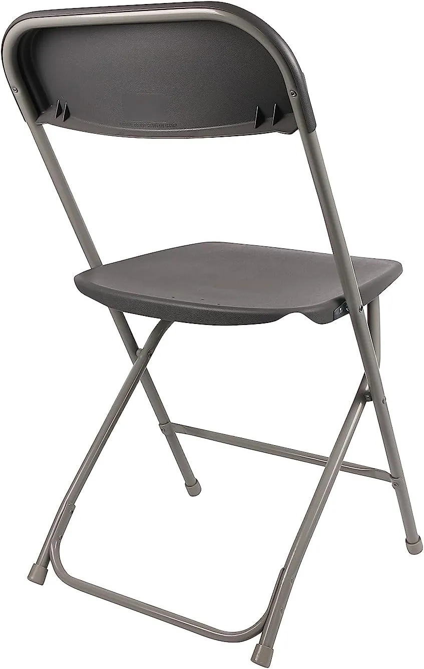 BTExpert Gray Plastic Folding Chair Steel Frame Commercial High Capacity Event Chair lightweight Set for Office Wedding Party Picnic Kitchen Dining Church School Set of 2