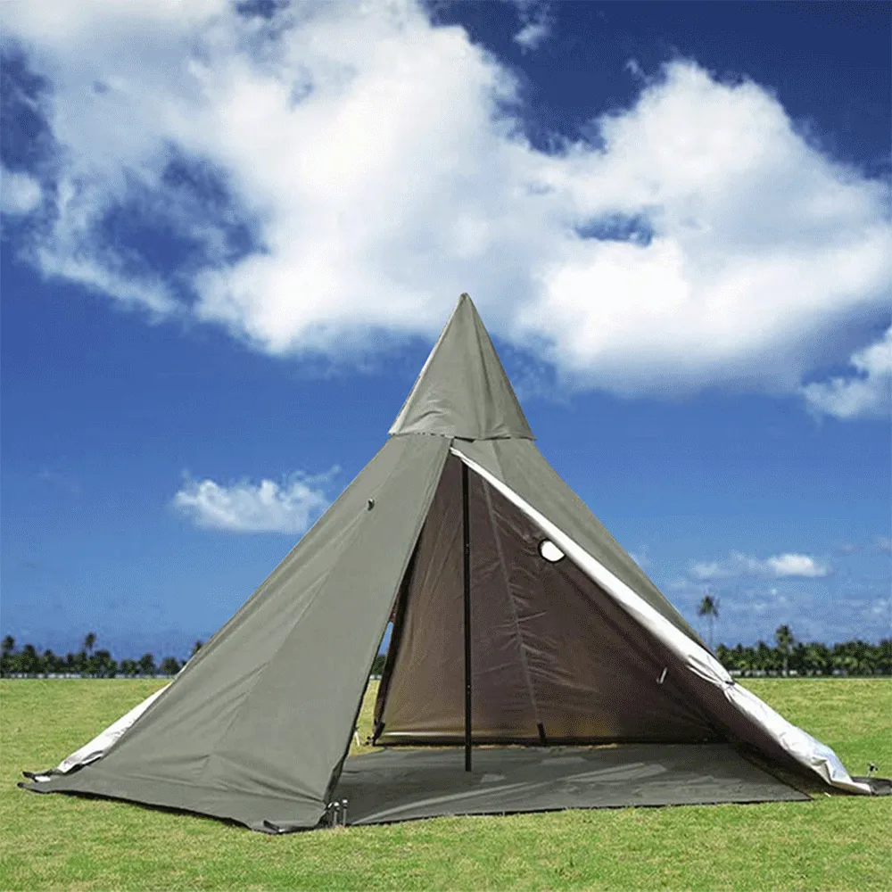 classic 4 Season Brown Waterproof Oxford Teepee Tent with Stove Jack Camp Pyramid Tent with Half Mesh