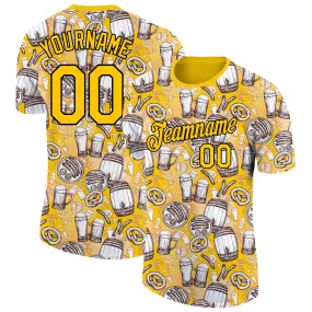 Custom Yellow Black 3D Pattern Design Oktoberfest Beer Festival Performance T-Shirt