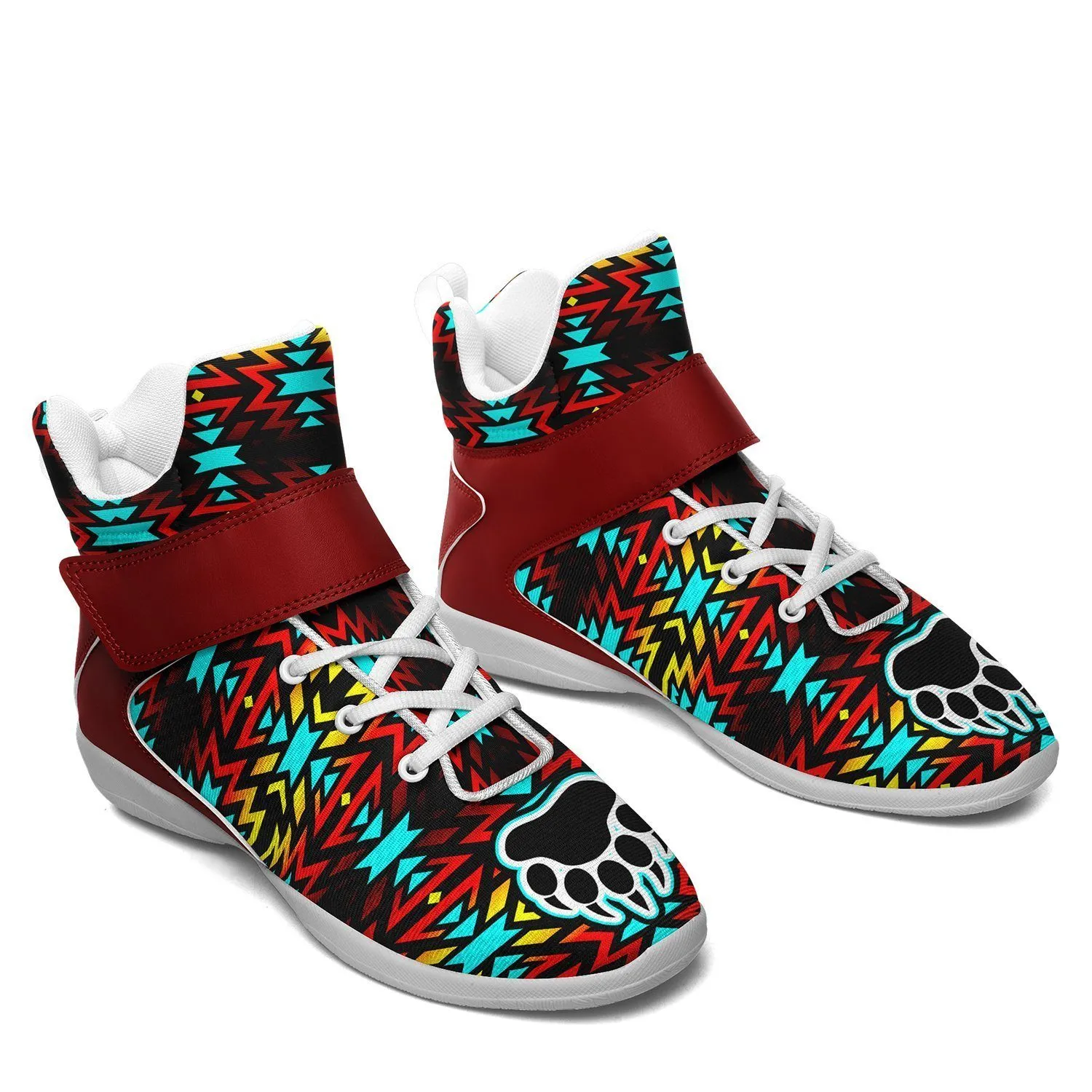 Fire Colors and Turquoise Bearpaw Ipottaa Basketball / Sport High Top Shoes - White Sole