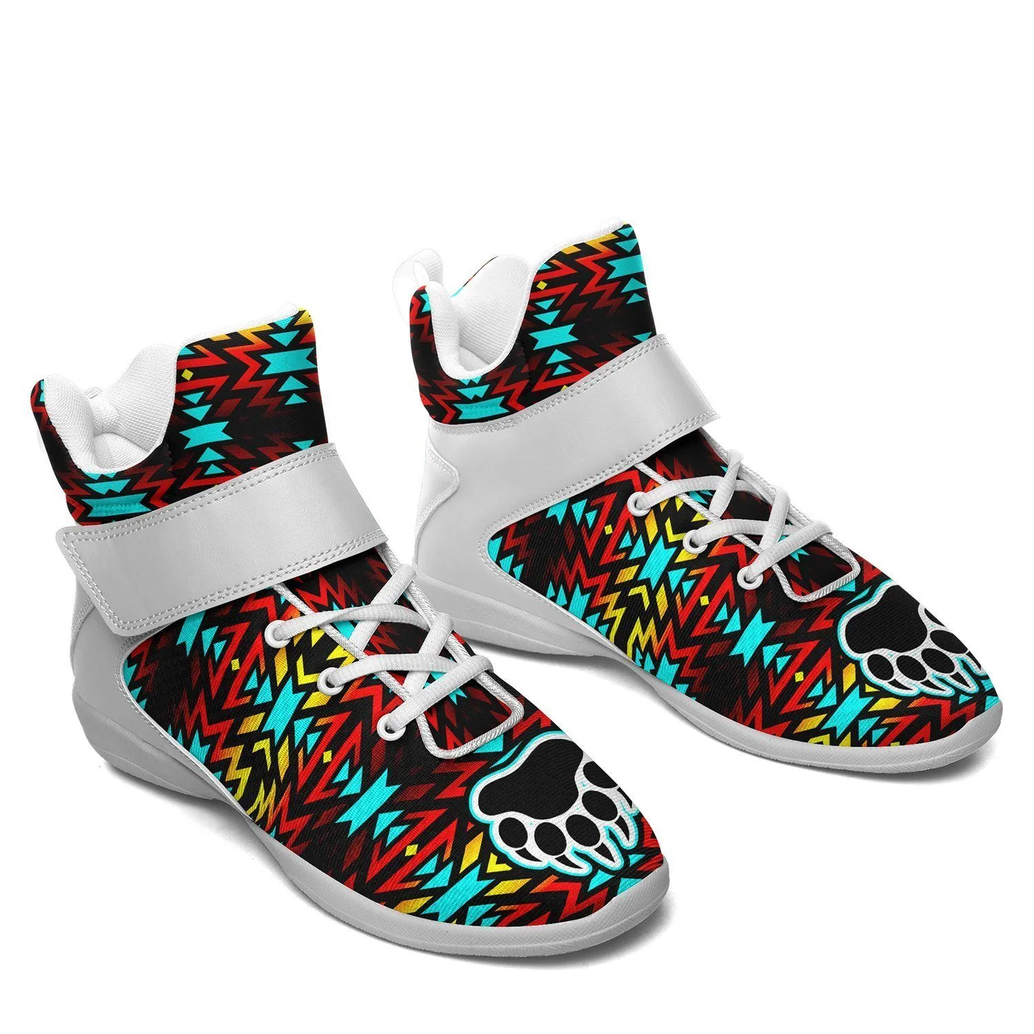 Fire Colors and Turquoise Bearpaw Ipottaa Basketball / Sport High Top Shoes - White Sole