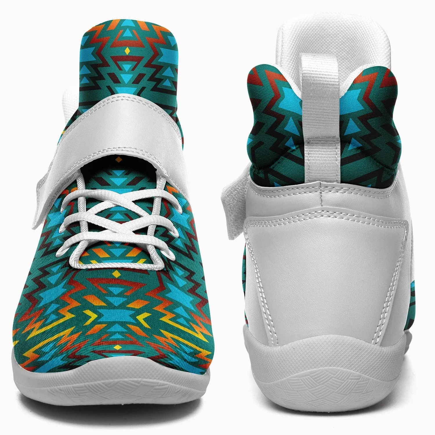 Fire Colors and Turquoise Teal Ipottaa Basketball / Sport High Top Shoes