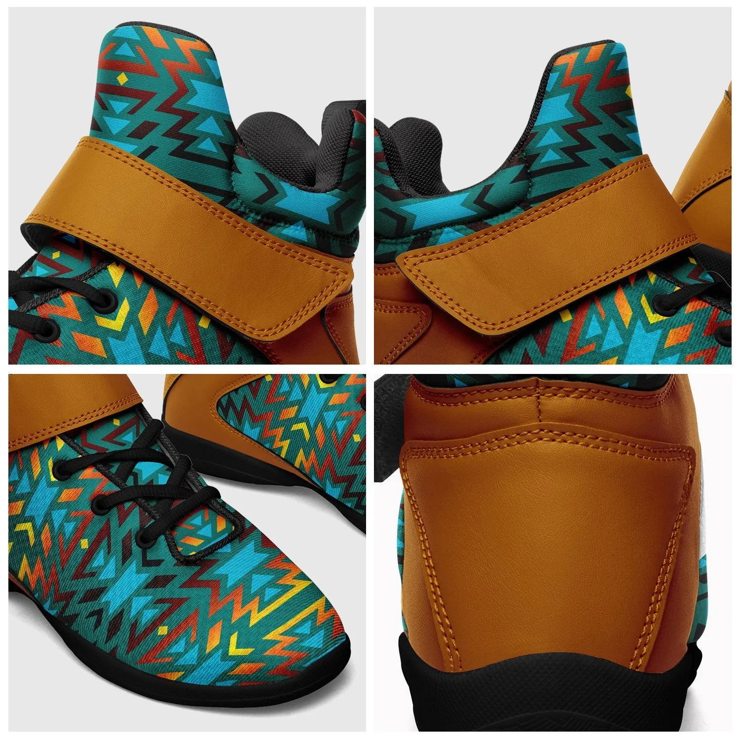 Fire Colors and Turquoise Teal Ipottaa Basketball / Sport High Top Shoes