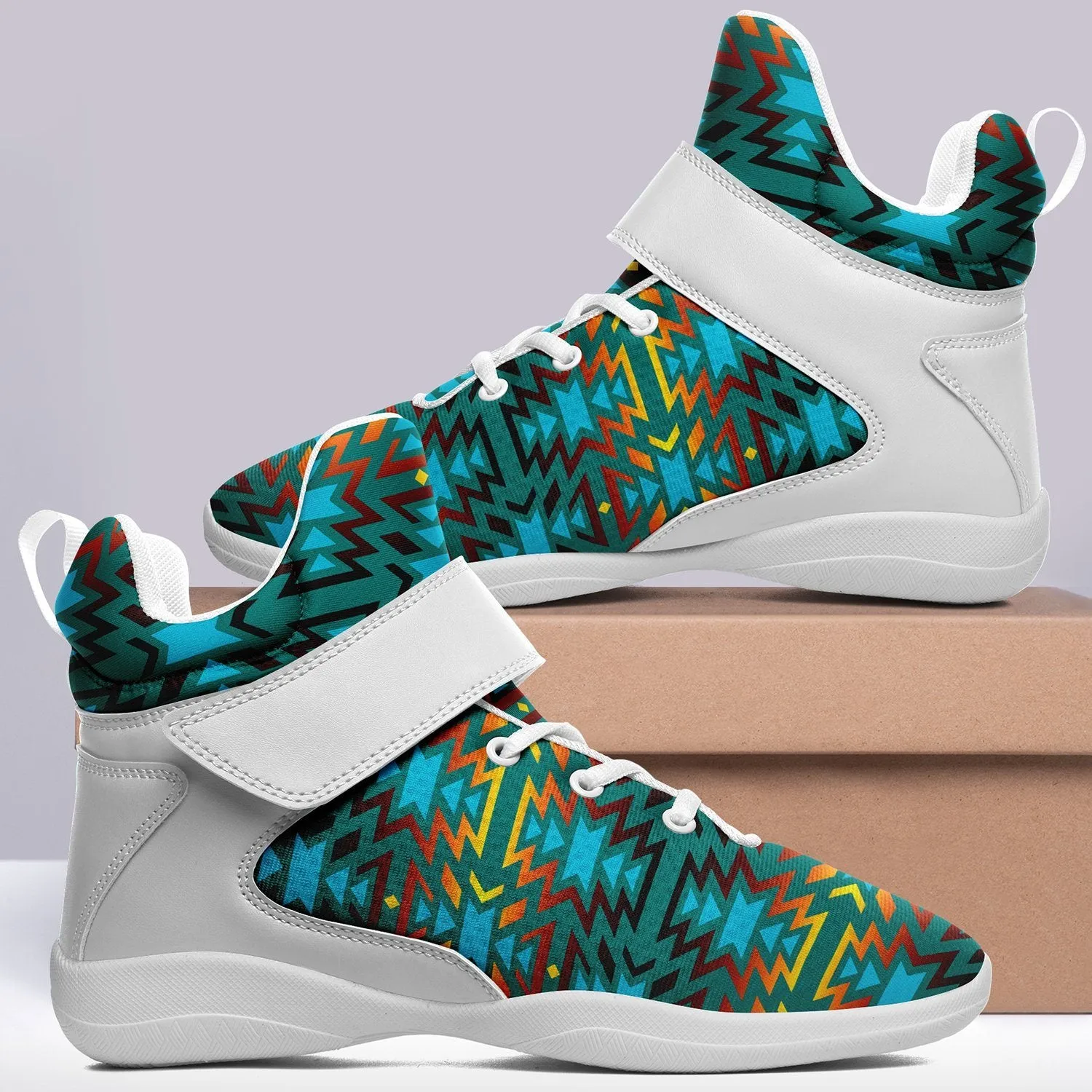 Fire Colors and Turquoise Teal Ipottaa Basketball / Sport High Top Shoes