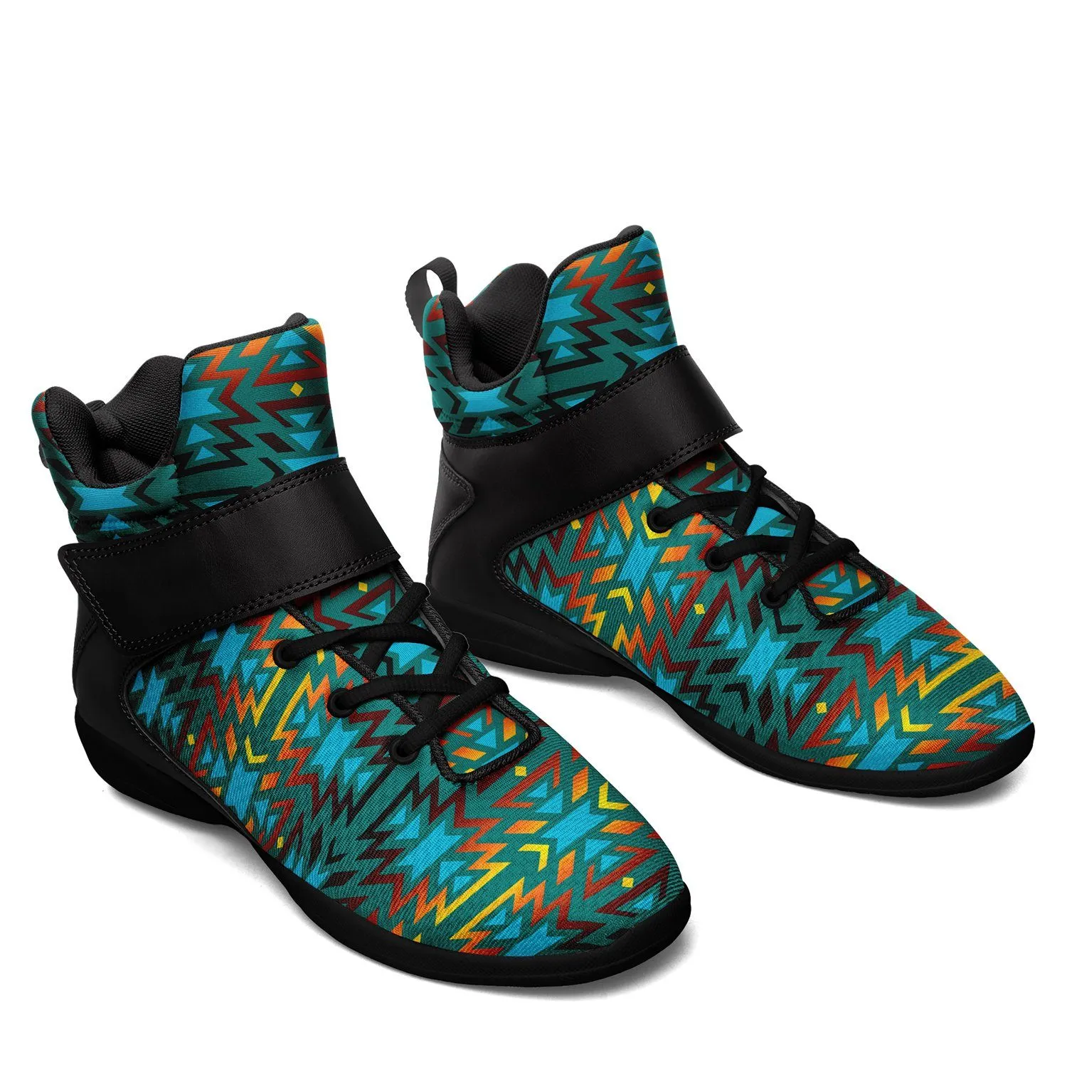 Fire Colors and Turquoise Teal Ipottaa Basketball / Sport High Top Shoes