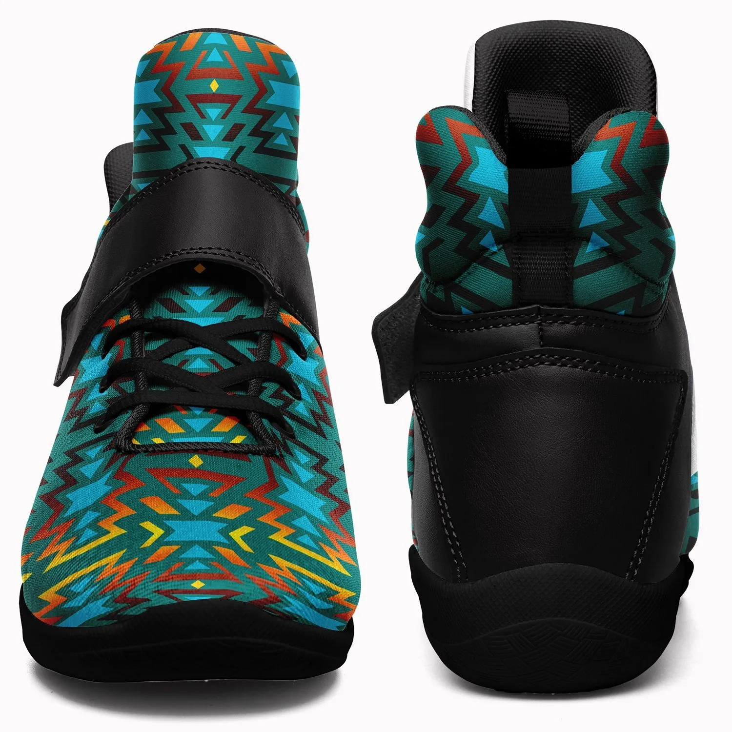 Fire Colors and Turquoise Teal Ipottaa Basketball / Sport High Top Shoes