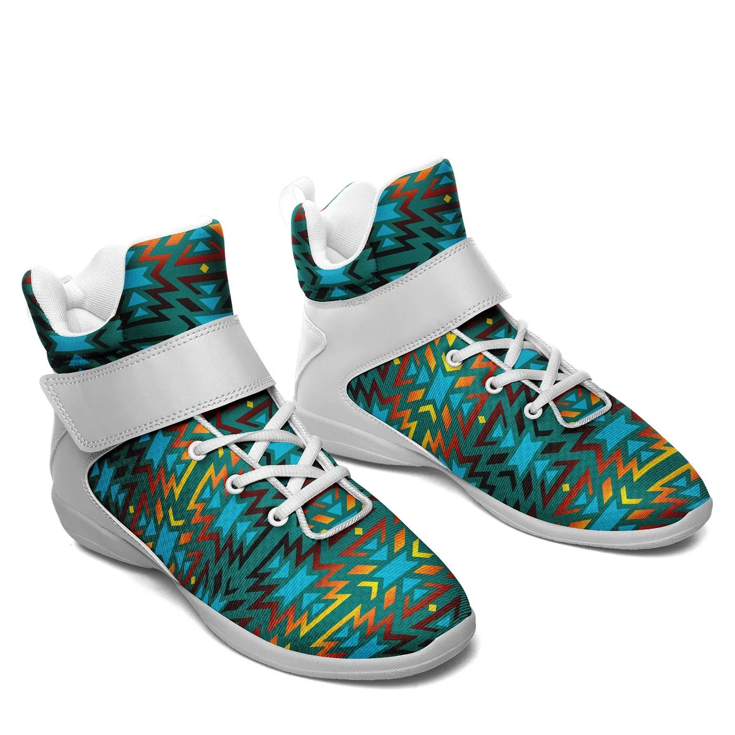 Fire Colors and Turquoise Teal Ipottaa Basketball / Sport High Top Shoes