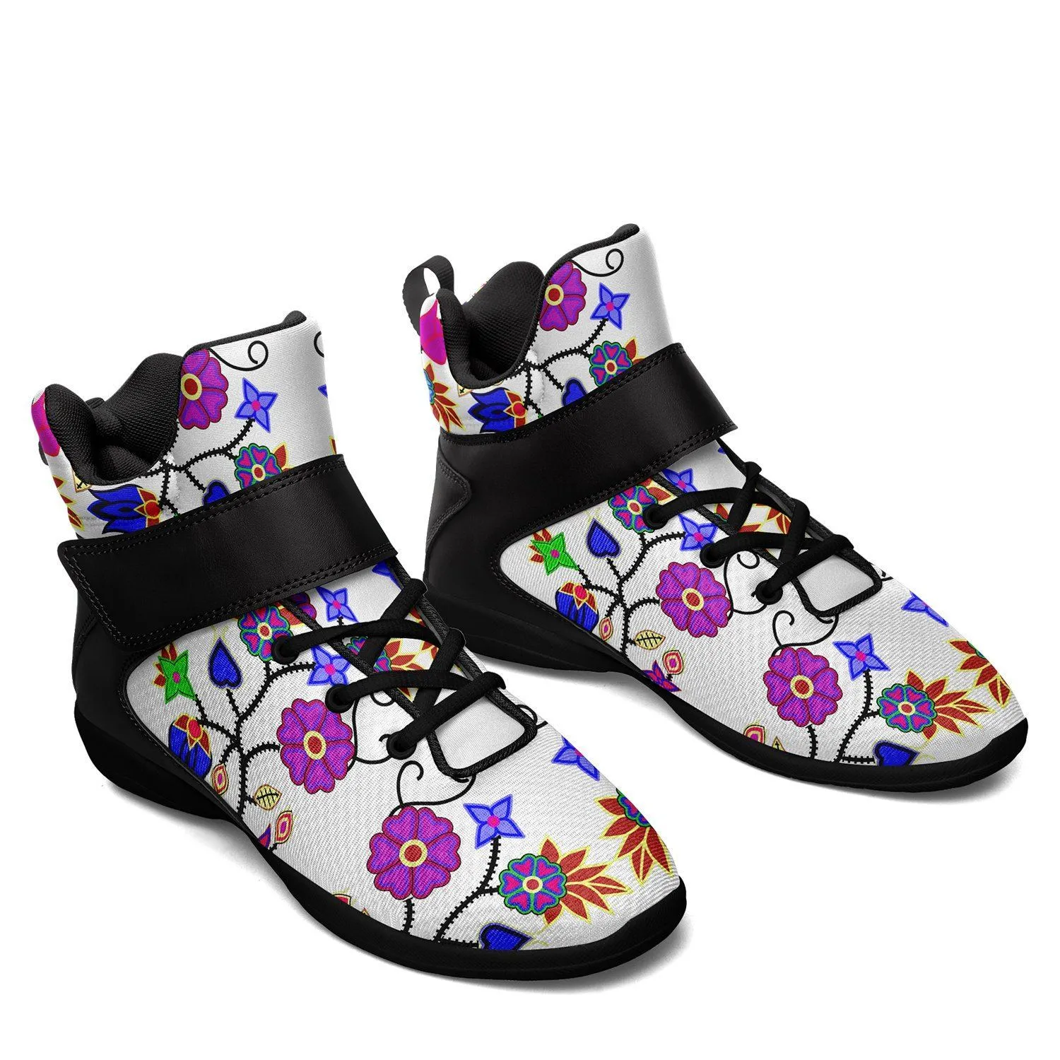 Floral Beadwork Seven Clans White Ipottaa Basketball / Sport High Top Shoes - Black Sole