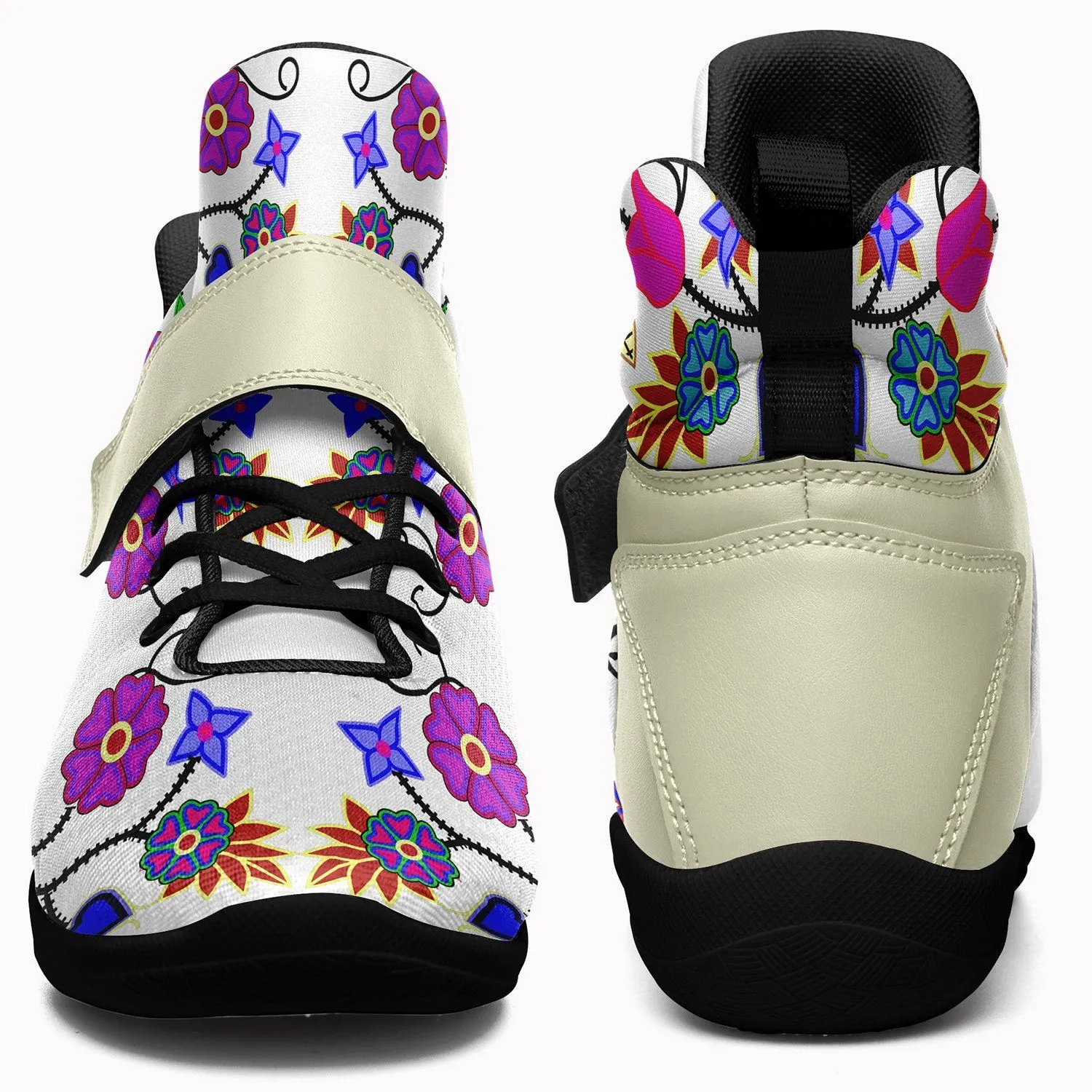 Floral Beadwork Seven Clans White Ipottaa Basketball / Sport High Top Shoes - Black Sole