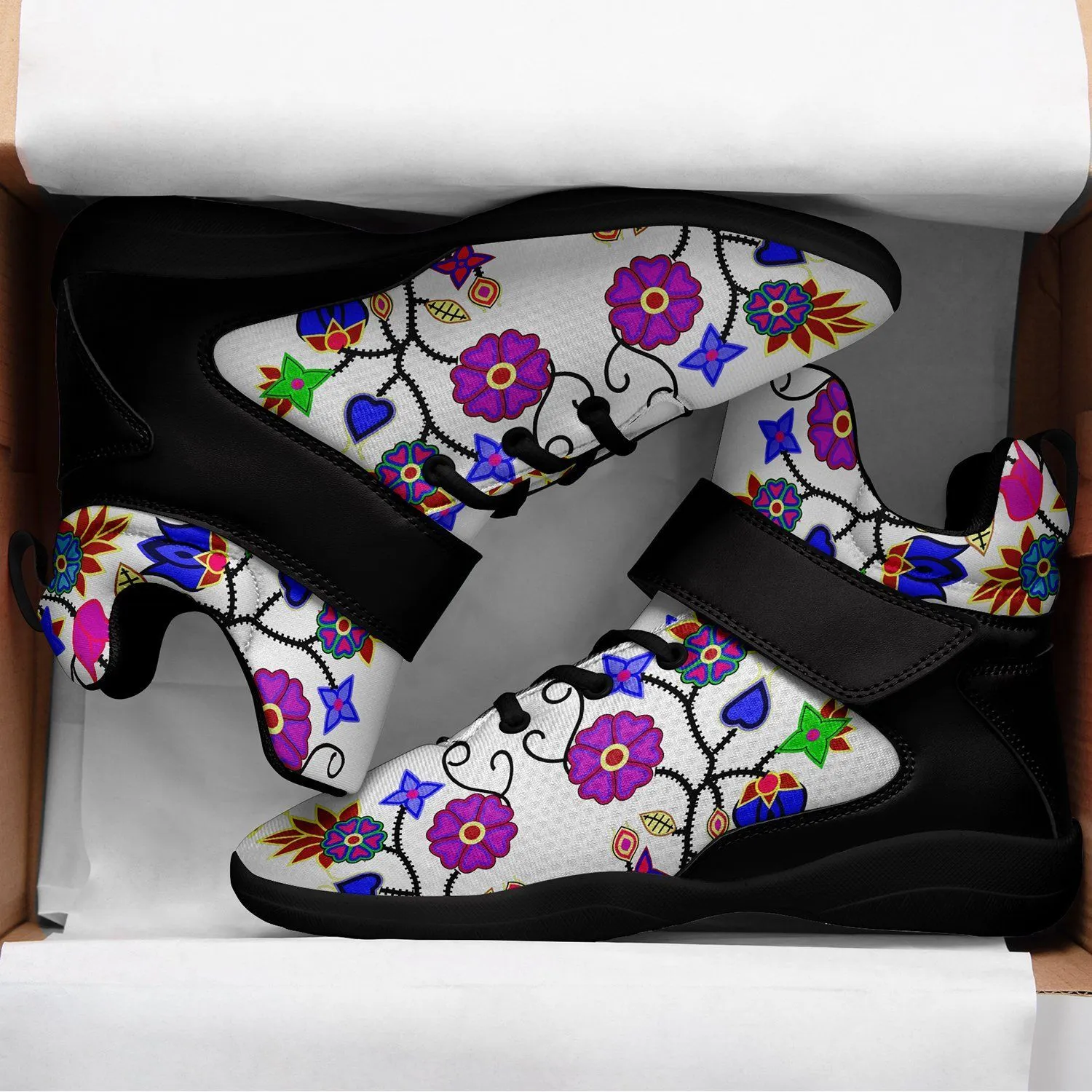 Floral Beadwork Seven Clans White Ipottaa Basketball / Sport High Top Shoes - Black Sole