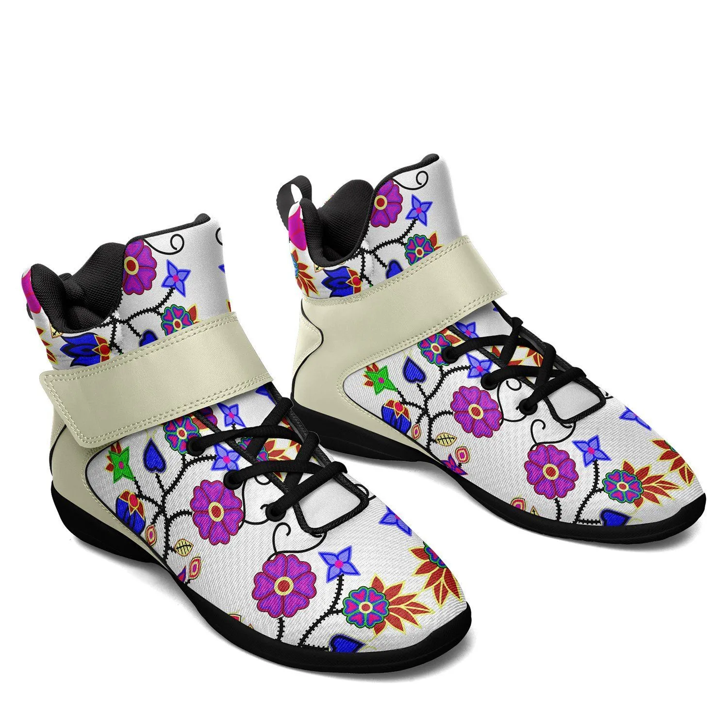 Floral Beadwork Seven Clans White Ipottaa Basketball / Sport High Top Shoes - Black Sole