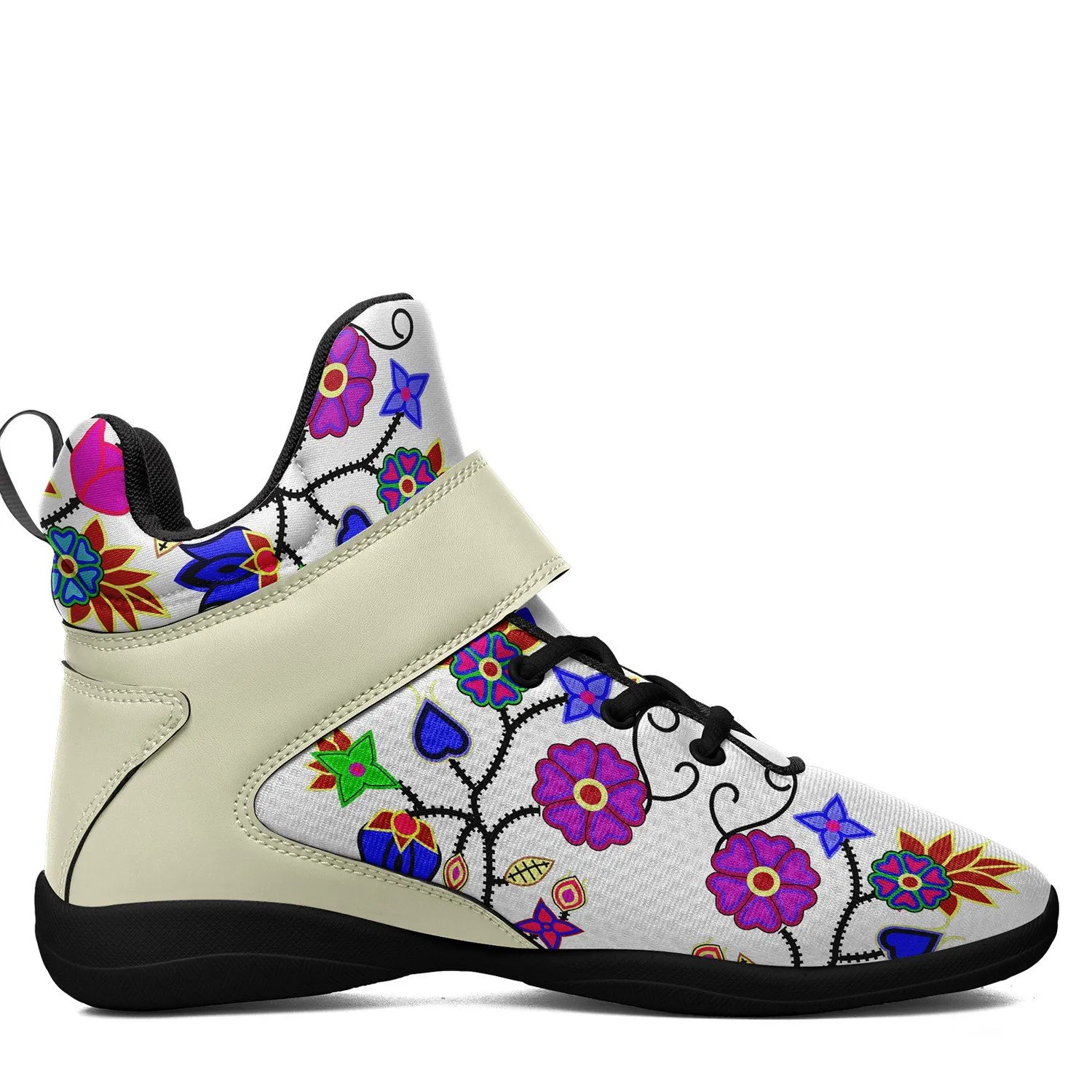 Floral Beadwork Seven Clans White Ipottaa Basketball / Sport High Top Shoes - Black Sole