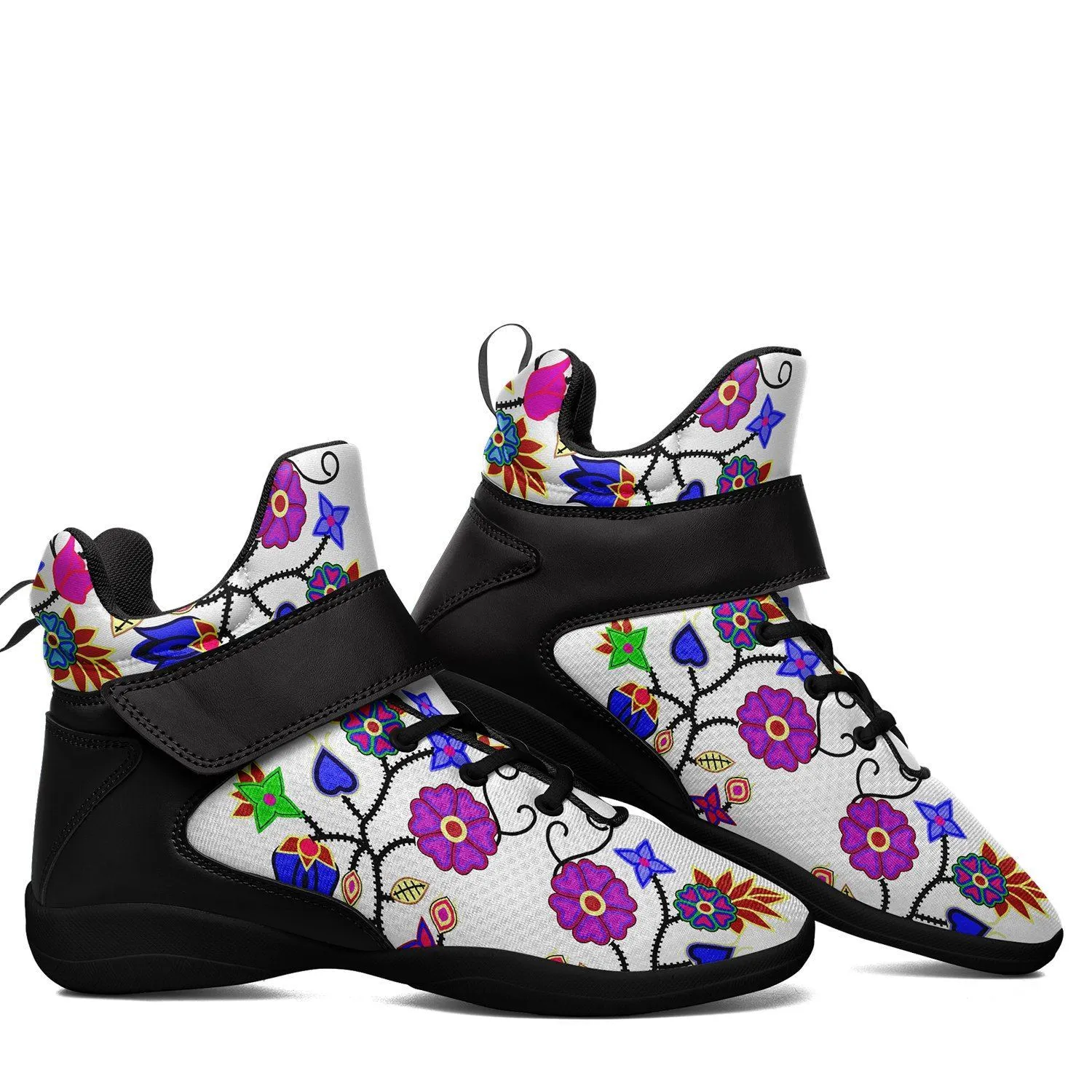 Floral Beadwork Seven Clans White Ipottaa Basketball / Sport High Top Shoes - Black Sole