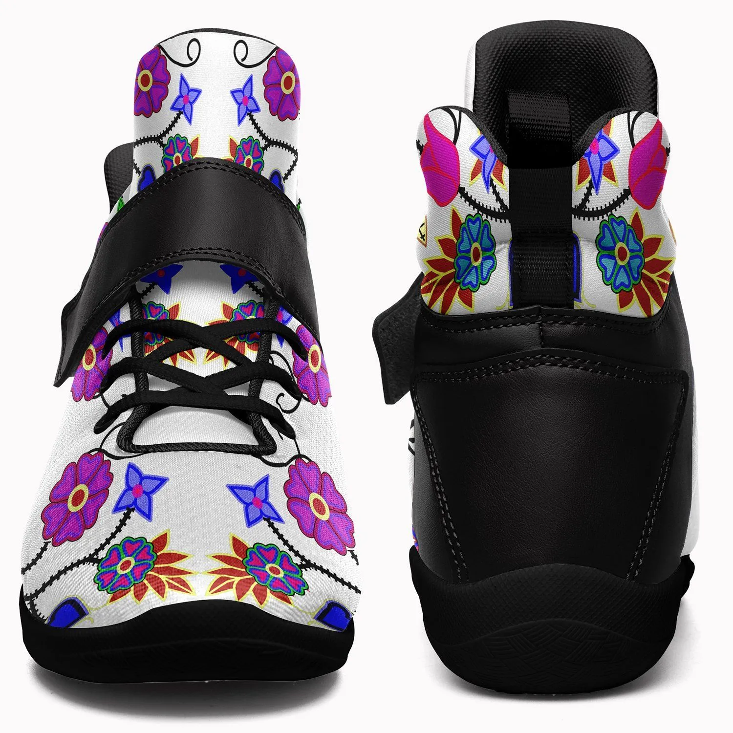 Floral Beadwork Seven Clans White Ipottaa Basketball / Sport High Top Shoes - Black Sole