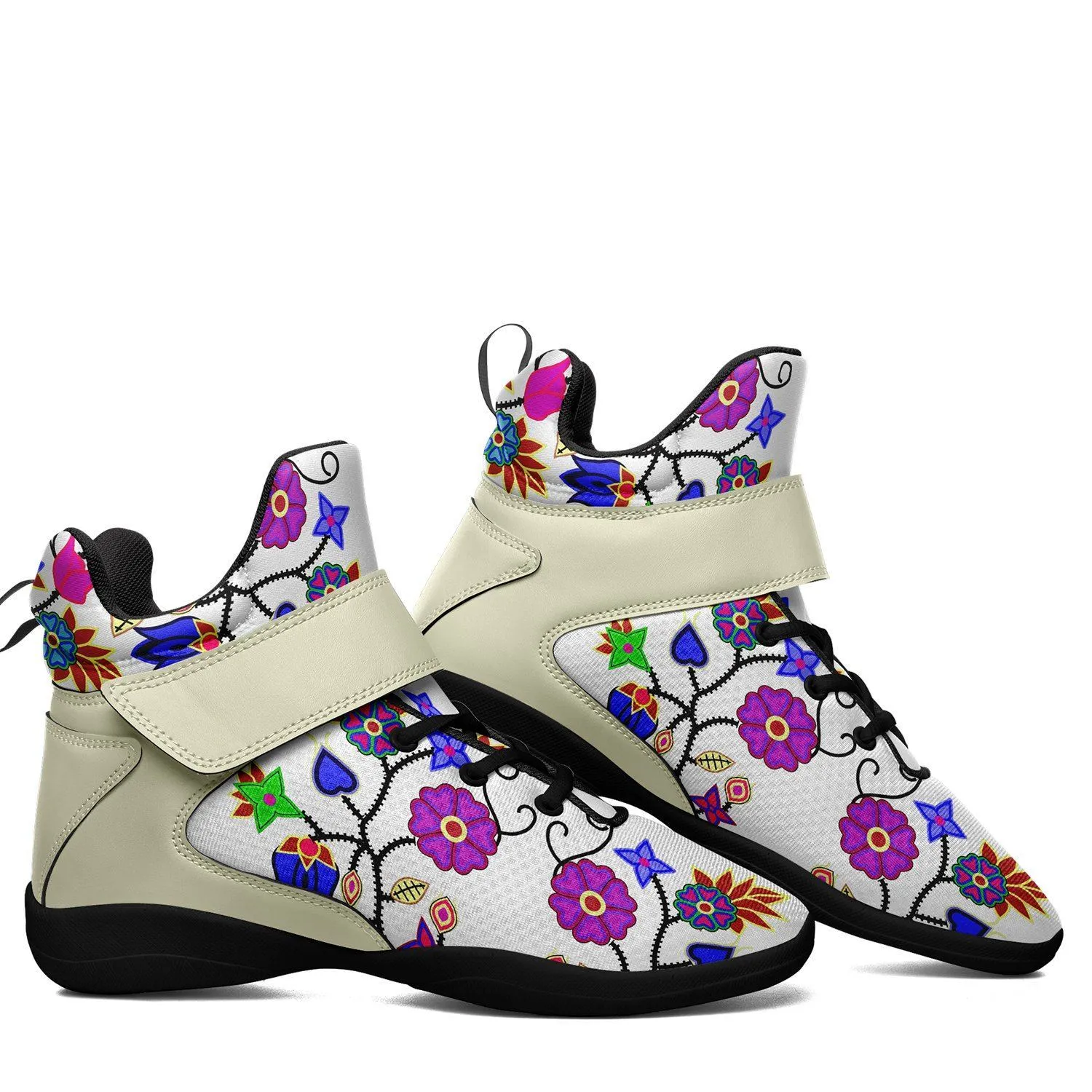 Floral Beadwork Seven Clans White Ipottaa Basketball / Sport High Top Shoes