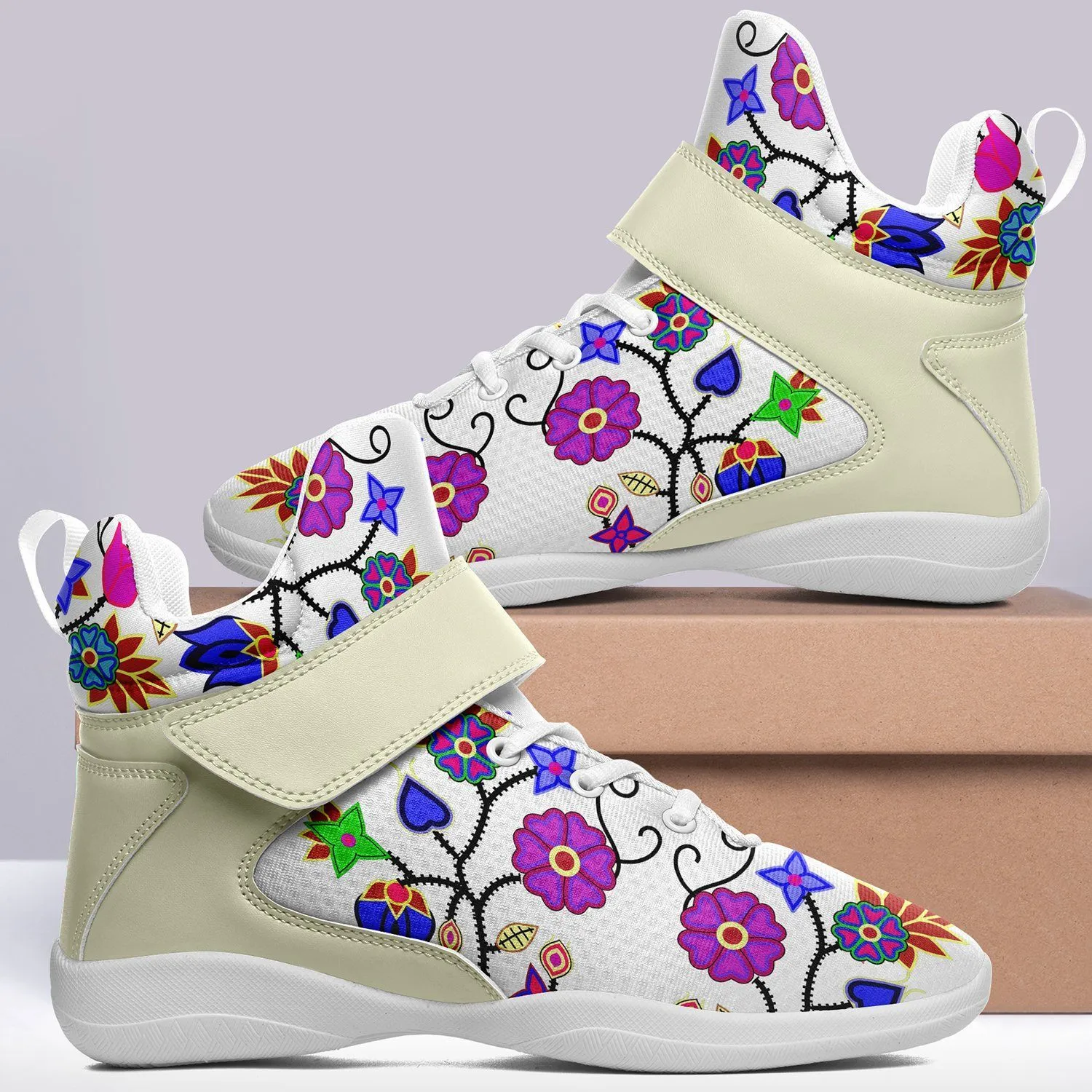 Floral Beadwork Seven Clans White Ipottaa Basketball / Sport High Top Shoes