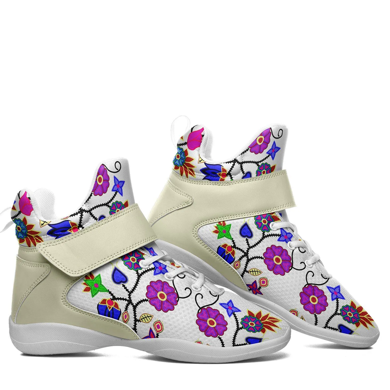 Floral Beadwork Seven Clans White Ipottaa Basketball / Sport High Top Shoes