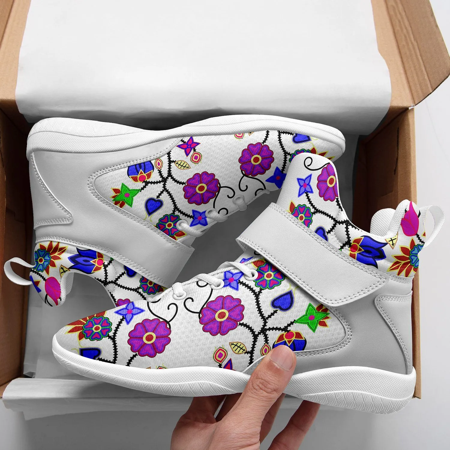 Floral Beadwork Seven Clans White Ipottaa Basketball / Sport High Top Shoes