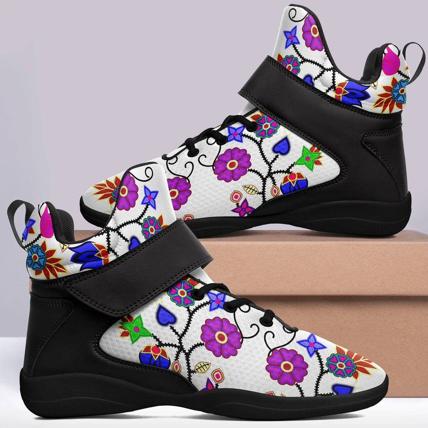 Floral Beadwork Seven Clans White Ipottaa Basketball / Sport High Top Shoes