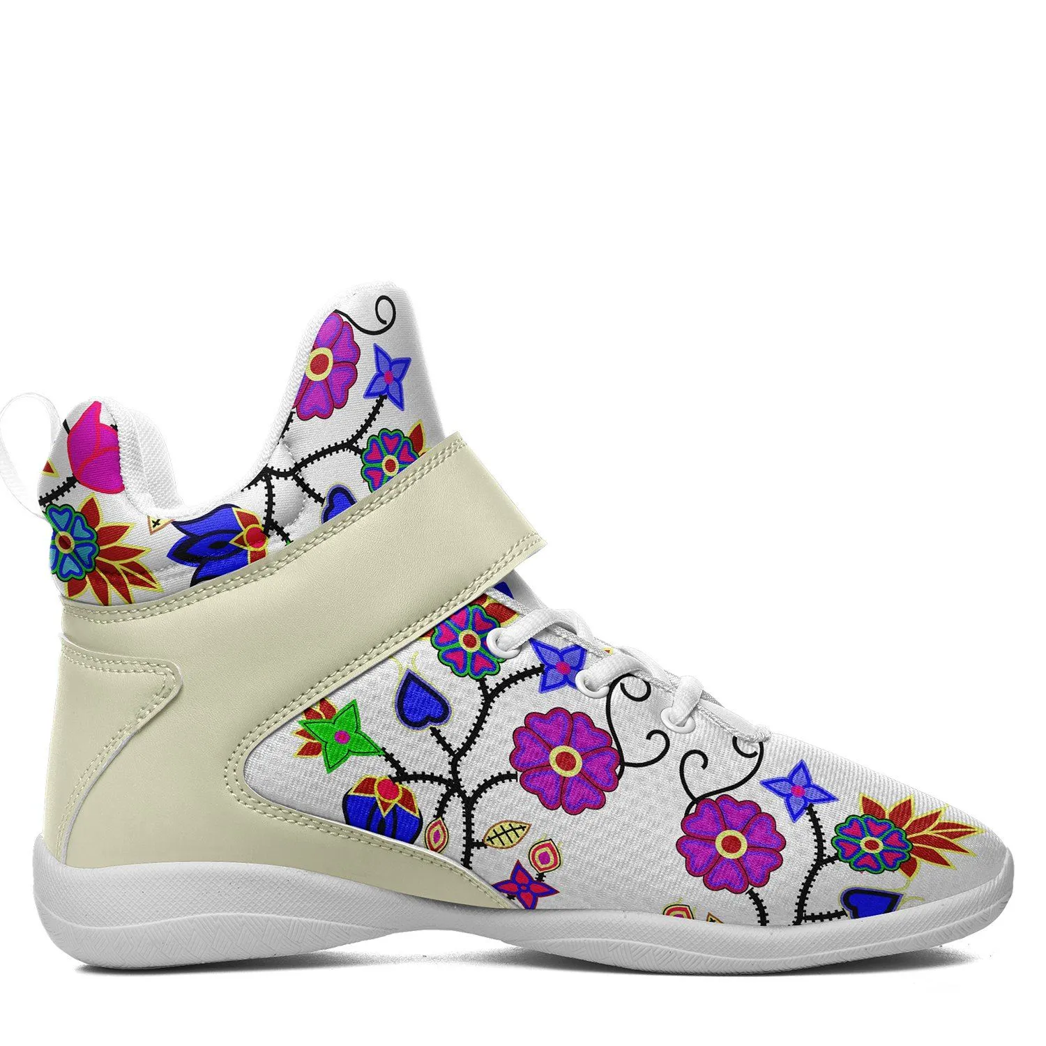 Floral Beadwork Seven Clans White Ipottaa Basketball / Sport High Top Shoes