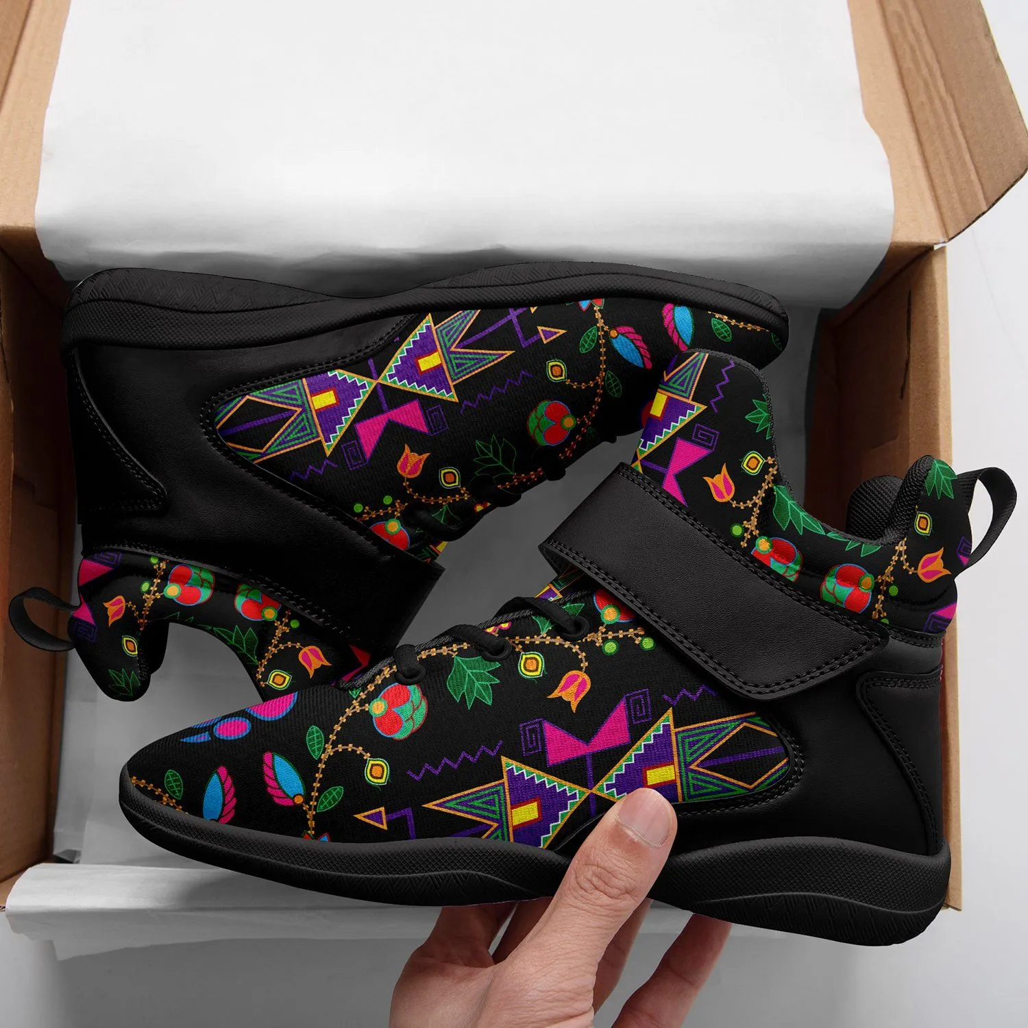 Geometric Floral Fall Black Ipottaa Basketball / Sport High Top Shoes