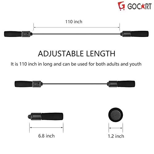 GOCART WITH G LOGO Jump Ropes Sports Fitness Exercise Cotton Sponge Count Rope Skipping Wire Fitness Outdoor Sporting Skip Rope(black)