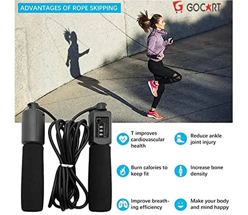 GOCART WITH G LOGO Jump Ropes Sports Fitness Exercise Cotton Sponge Count Rope Skipping Wire Fitness Outdoor Sporting Skip Rope(black)