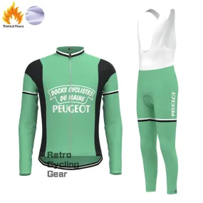 Green PEUGEOT Fleece Retro Long Cycling Kits