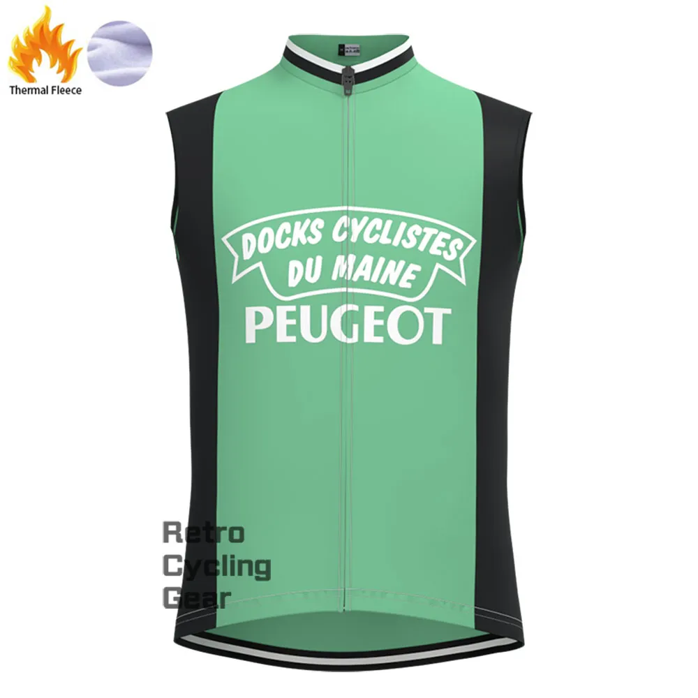 Green PEUGEOT Fleece Retro Long Cycling Kits