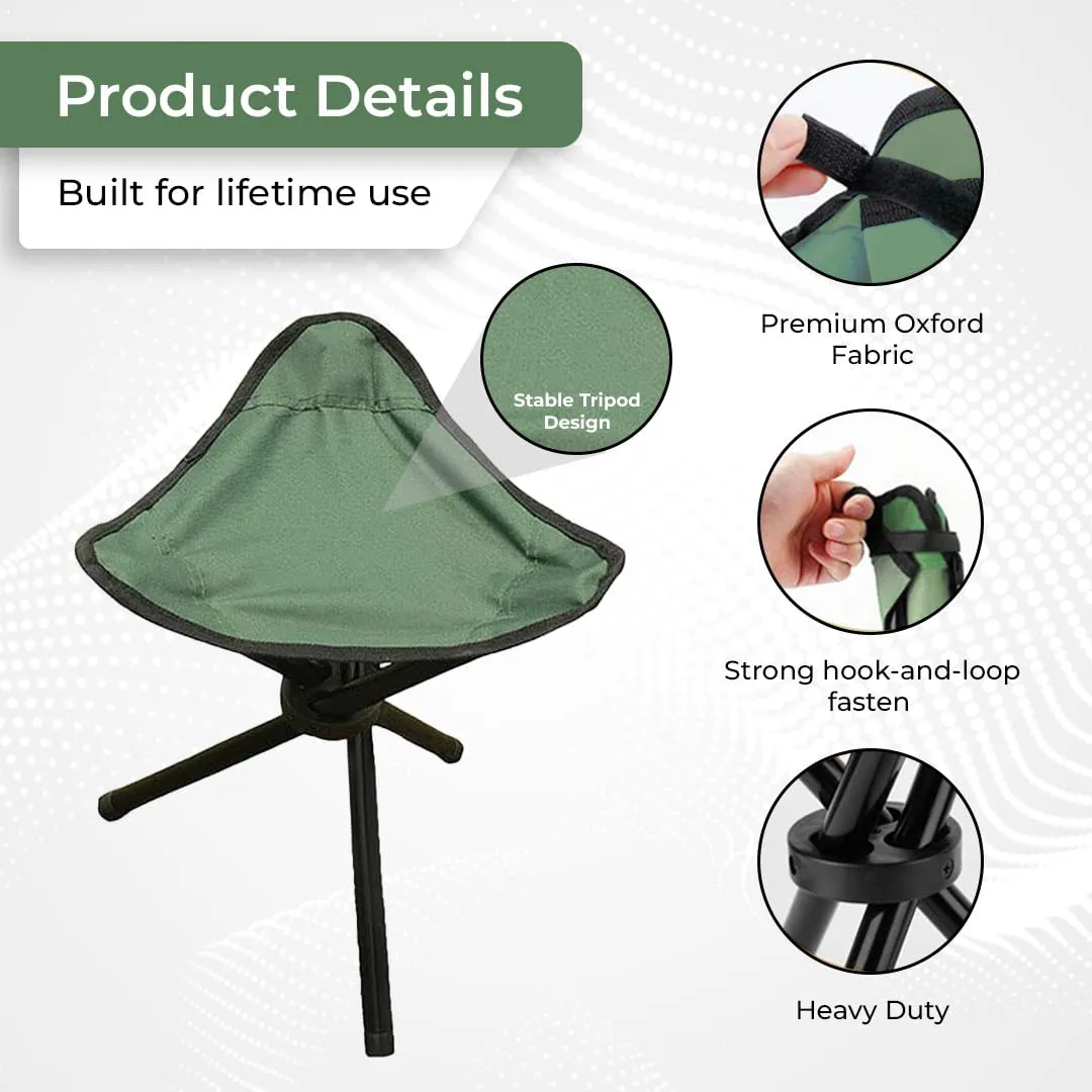 Heart Home Portable Stool for Travelling|Foldable Outdoor Sitting Chair|Tripod 3 Leg Chair For Camping, Picnic, Hiking|GREEN|