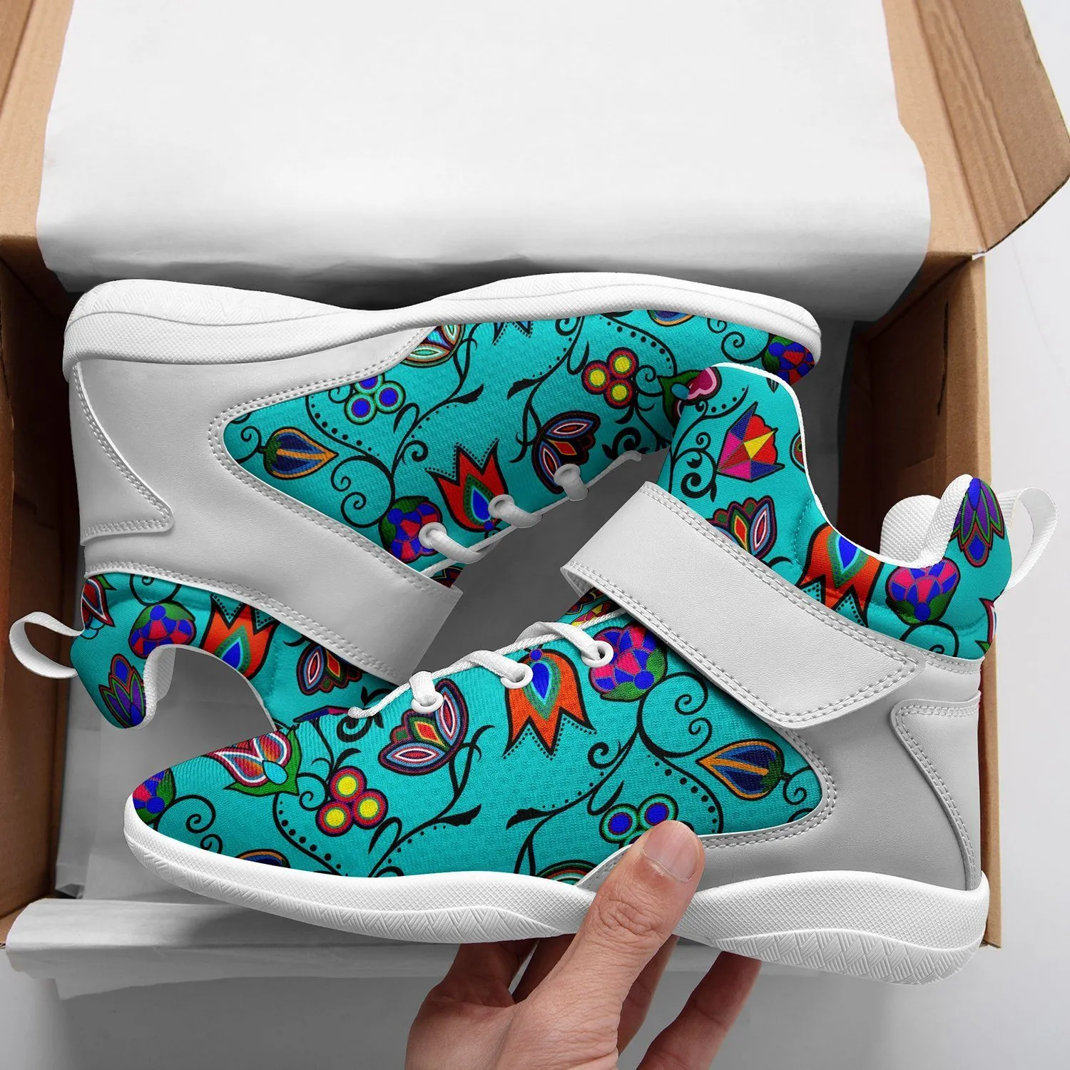 Indigenous Paisley Sky Kid's Ipottaa Basketball / Sport High Top Shoes