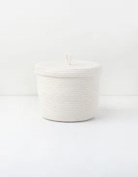 Ivory Cylinder Lidded Rope Basket