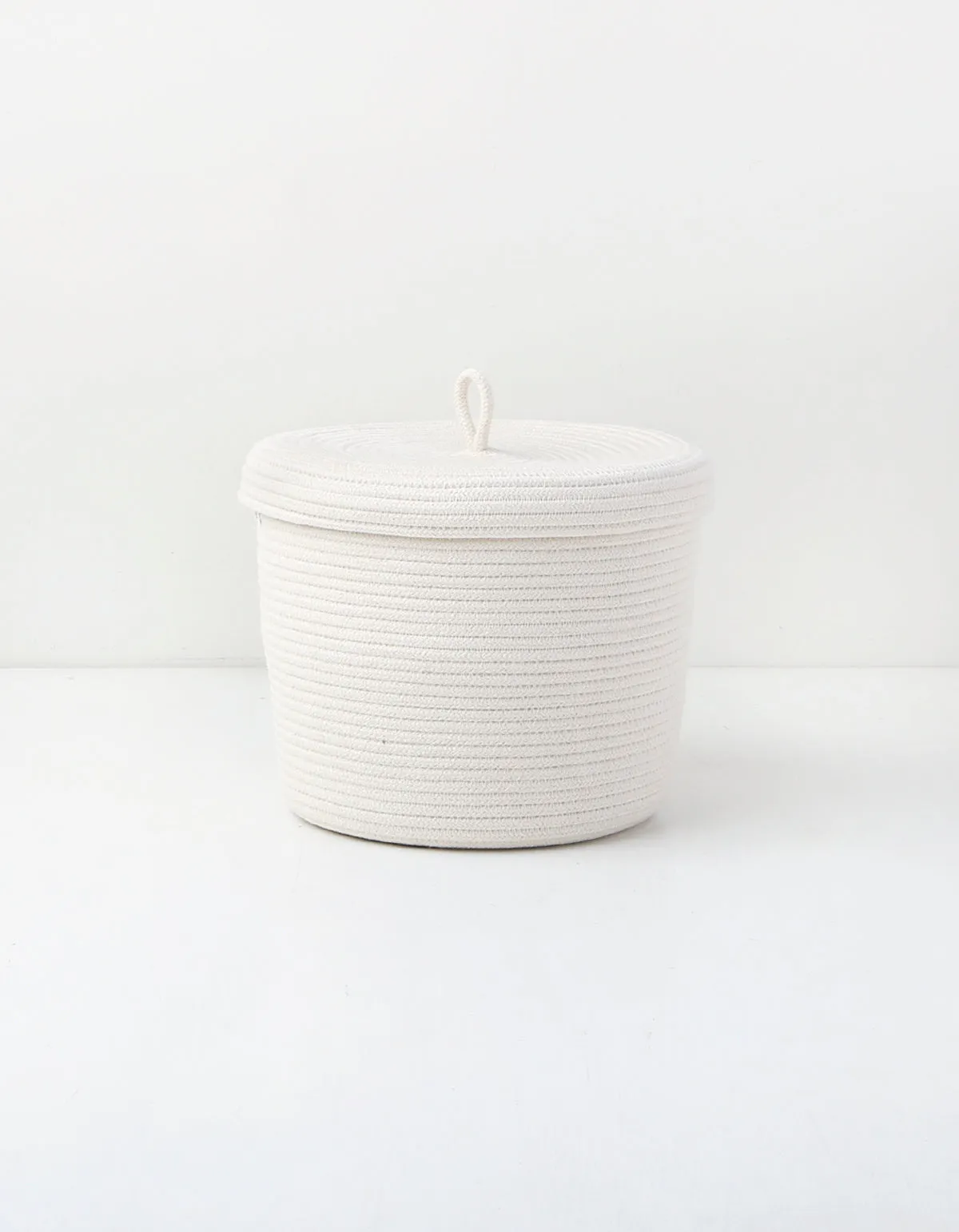 Ivory Cylinder Lidded Rope Basket