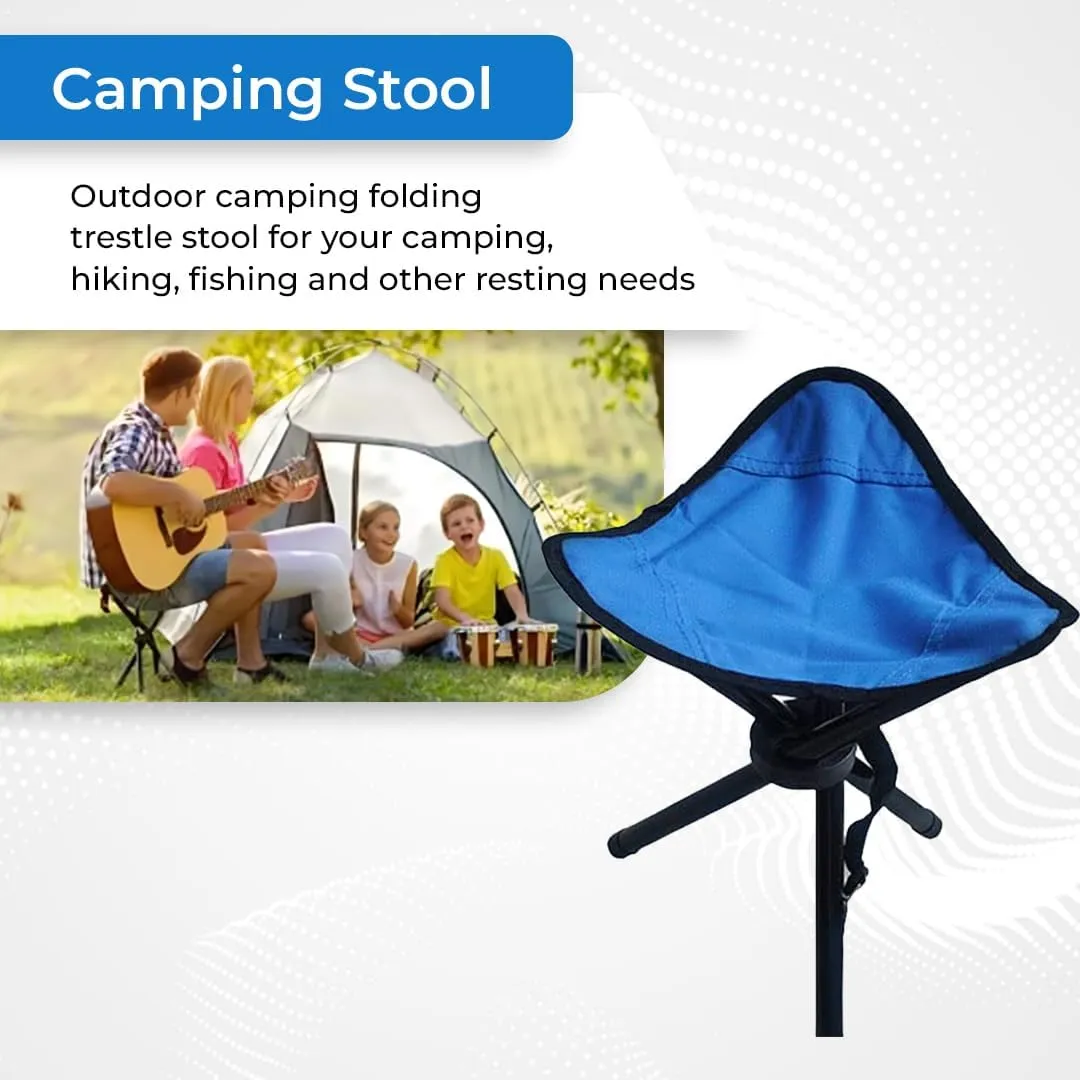 Kuber Industries Portable Portable Stool for Travelling|Foldable Outdoor Sitting Chair|Tripod 3 Leg Chair for Camping, Picnic, Hiking|Blue - Set of 3