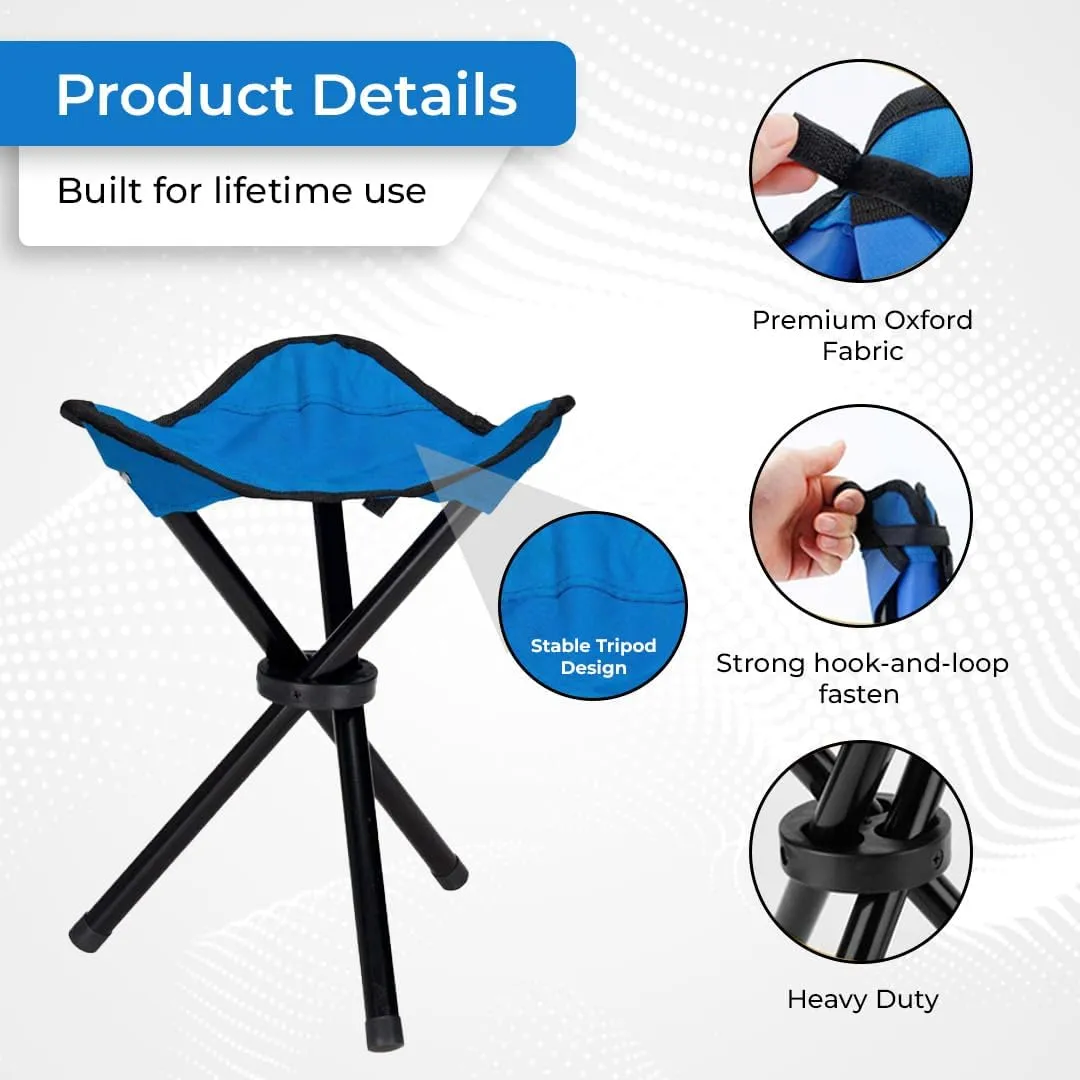 Kuber Industries Portable Portable Stool for Travelling|Foldable Outdoor Sitting Chair|Tripod 3 Leg Chair for Camping, Picnic, Hiking|Blue - Set of 3