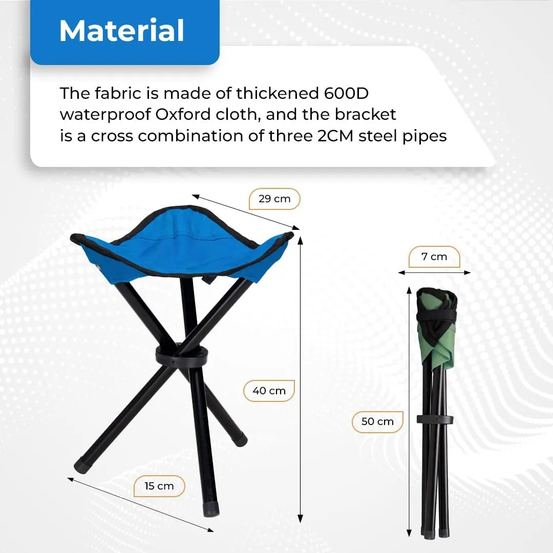 Kuber Industries Portable Portable Stool for Travelling|Foldable Outdoor Sitting Chair|Tripod 3 Leg Chair for Camping, Picnic, Hiking|Blue - Set of 3