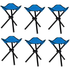 Kuber Industries Portable Portable Stool for Travelling|Foldable Outdoor Sitting Chair|Tripod 3 Leg Chair for Camping, Picnic, Hiking|Blue - Set of 6