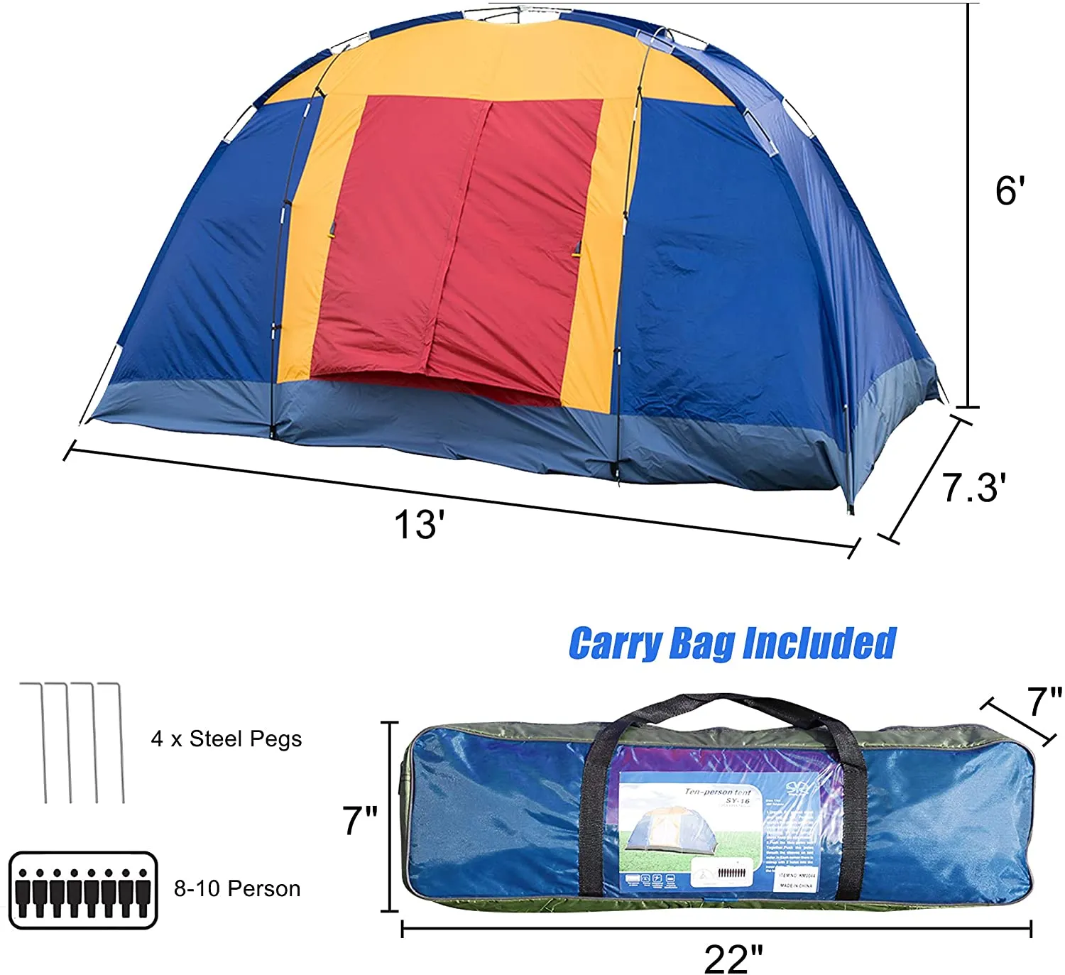 Outdoor Waterproof 8-Person Foldable Camping Tent w/ Carry Bag, Blue