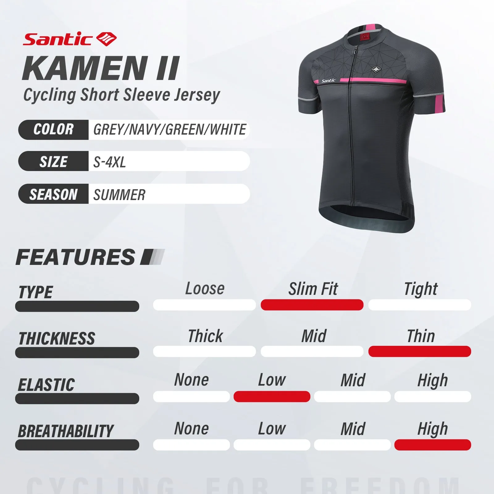 Santic Kamen Gray Men Cycling Jersey Short Sleeve