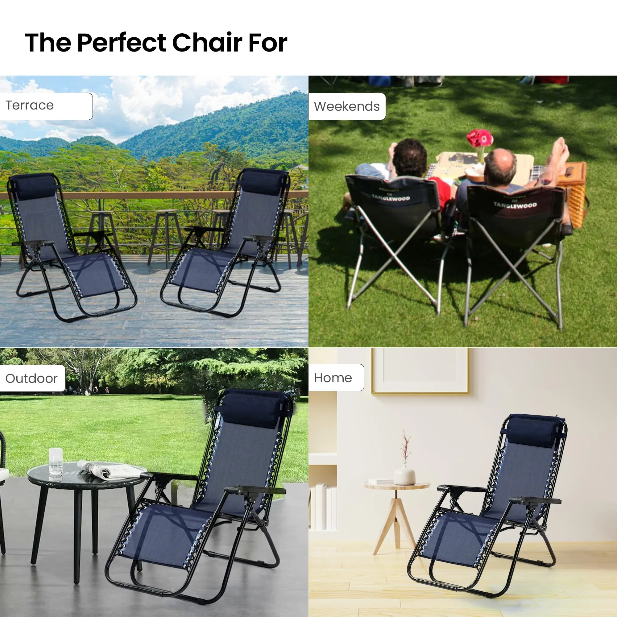 SAVYA HOME Folding Chair for Home-90X66X108CM/Recliner Chair/Camping Chair/Foldable Chairs for Home/Garden Chair/with Detachable Pillow/Lightweight Portable Chair/Weather-Resistant Textilene Fabric